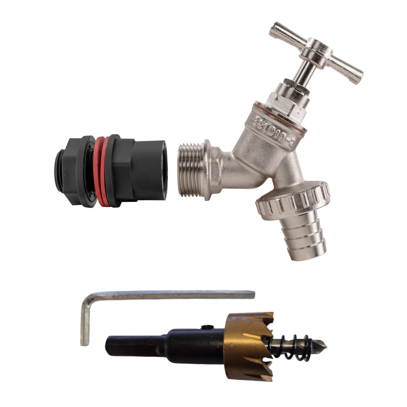 Water Butt Kit 3/4" with Nickel Plated Barbed Tap and Drill Bit - Home & Garden > Lawn & Garden Tech Hose & Fittings