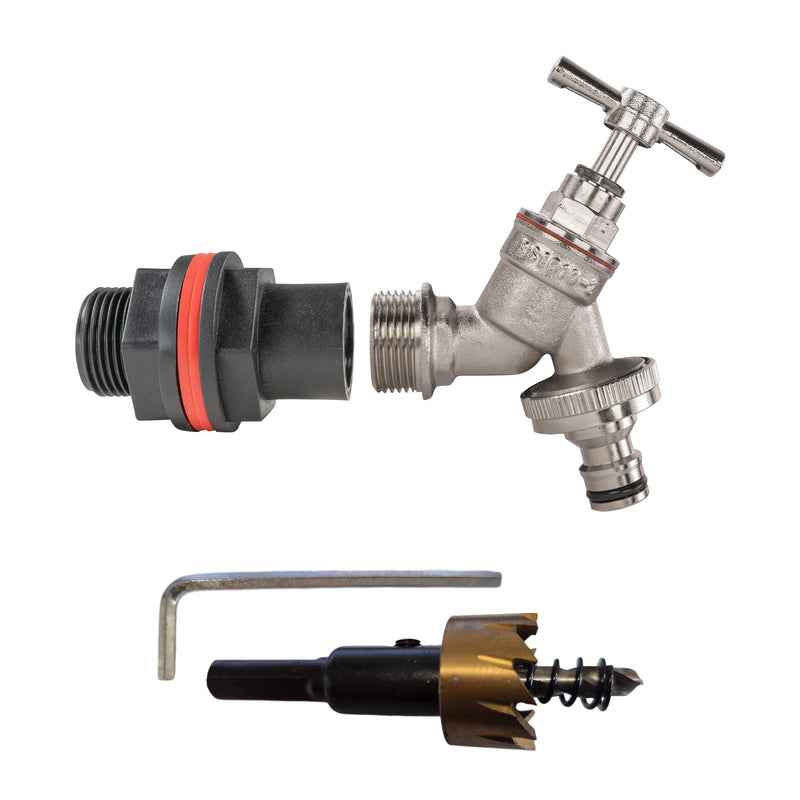 Water Butt Kit 3/4" with Nickel Plated Quick Connect Tap and Drill Bit - Home & Garden > Lawn & Garden Tech Hose & Fittings