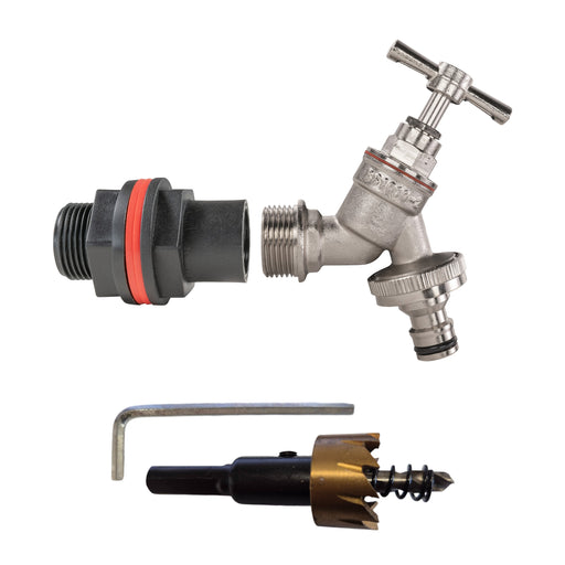 Water Butt Kit 3/4" with Nickel Plated Quick Connect Tap and Drill Bit - Home & Garden > Lawn & Garden Tech Hose & Fittings