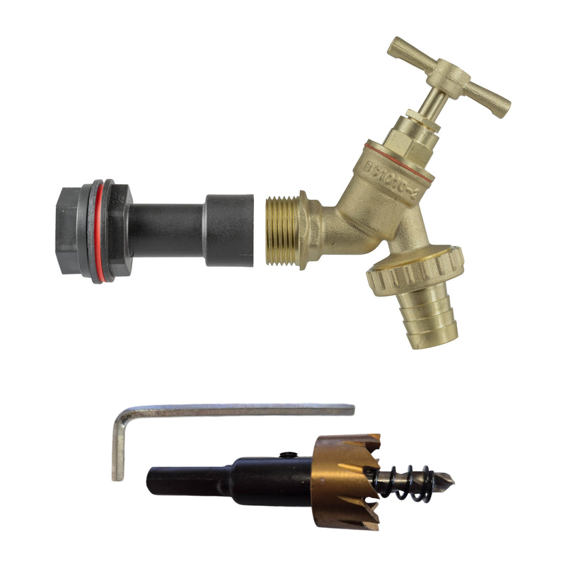 Water Butt Extension Kit 1/2" with Brass Barbed Tap and Drill Bit - Home & Garden > Lawn & Garden Tech Hose & Fittings