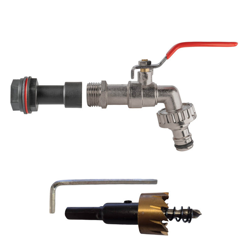 Water Butt Extension Kit 1/2" with Quick Connect Lever Tap and Drill Bit - Home & Garden > Lawn & Garden Tech Hose & Fittings