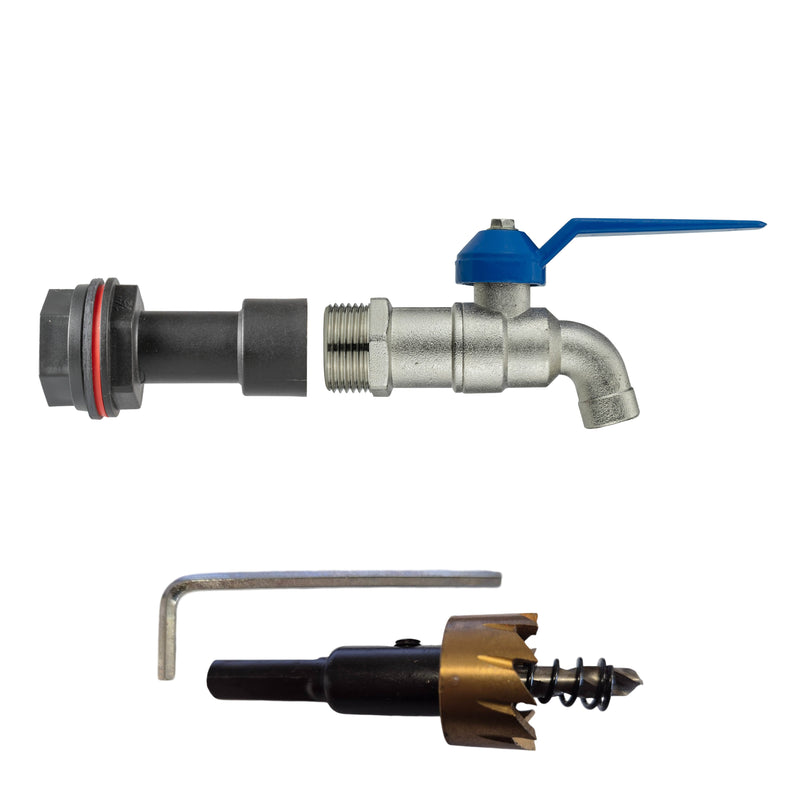 Water Butt Extension Kit 1/2" with Simple Lever Tap and Drill Bit - Home & Garden > Lawn & Garden Tech Hose & Fittings