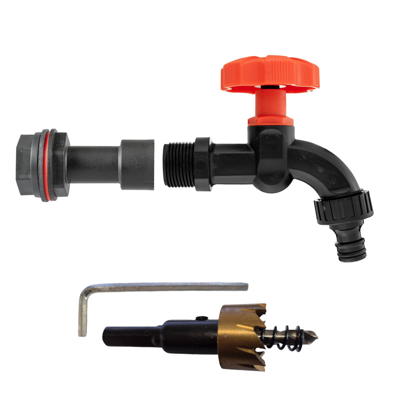 Water Butt Extension Kit 1/2" with Black Dial Tap and Drill Bit - Home & Garden > Lawn & Garden Tech Hose & Fittings