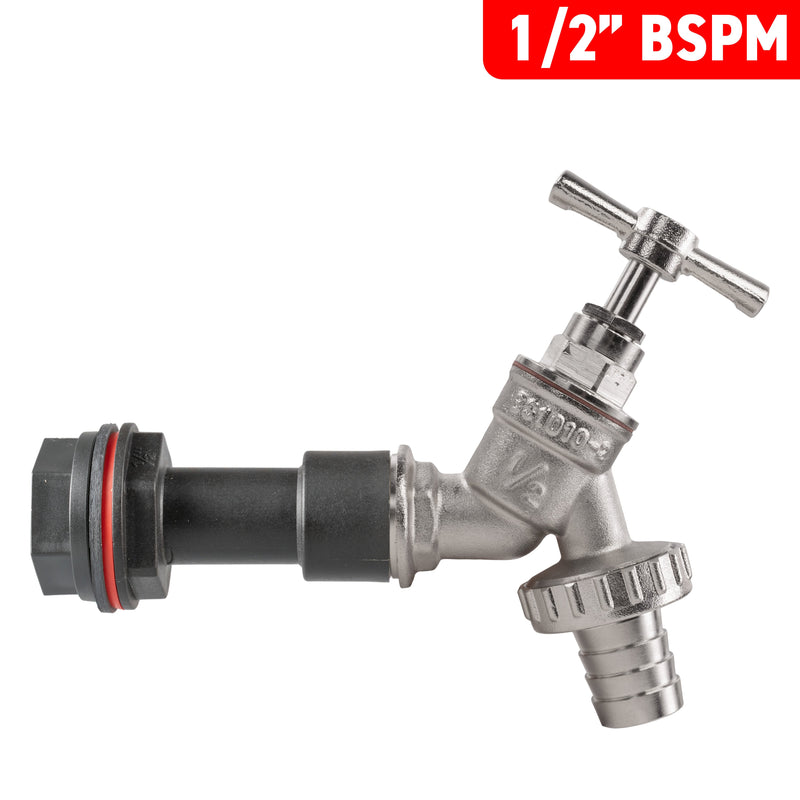 Water Butt Extension Kit 1/2" with Nickel Plated Barbed Tap and Drill Bit - Home & Garden > Lawn & Garden Tech Hose & Fittings