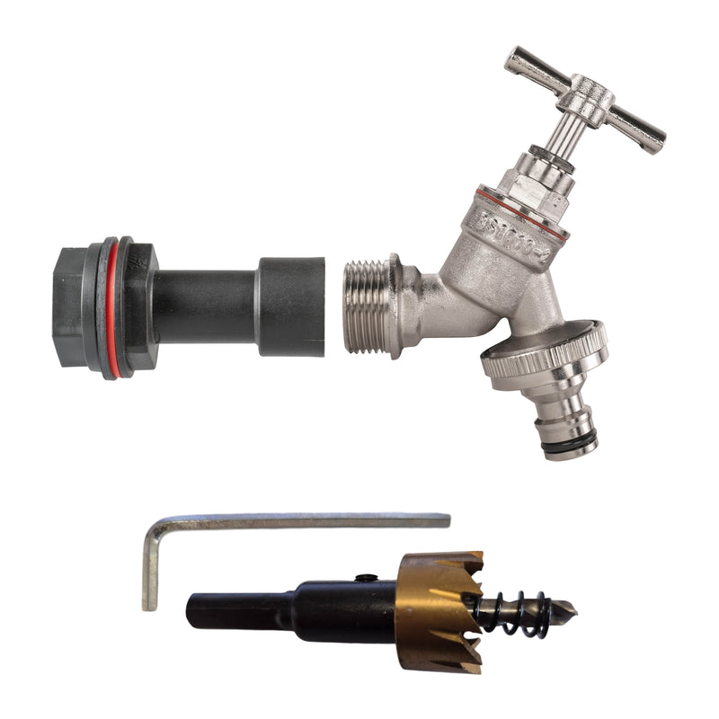 Water Butt Extension Kit 1/2" with Nickel Plated Quick Connect Tap and Drill Bit - Home & Garden > Lawn & Garden Tech Hose & Fittings