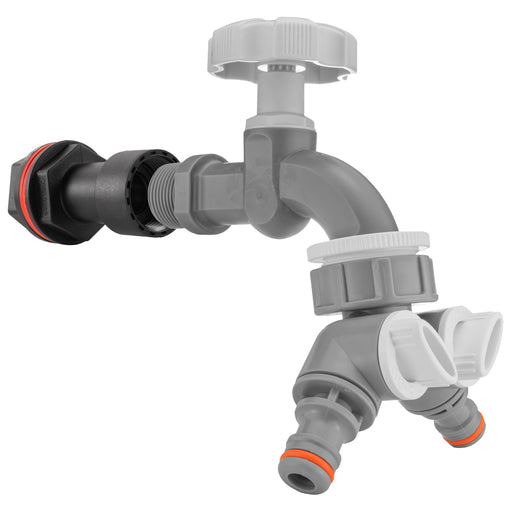 Water Butt Extension Kit 1/2" with Grey Dial Tap + Two-Way Splitter and Drill Bit - Home & Garden > Lawn & Garden Tech Hose & Fittings