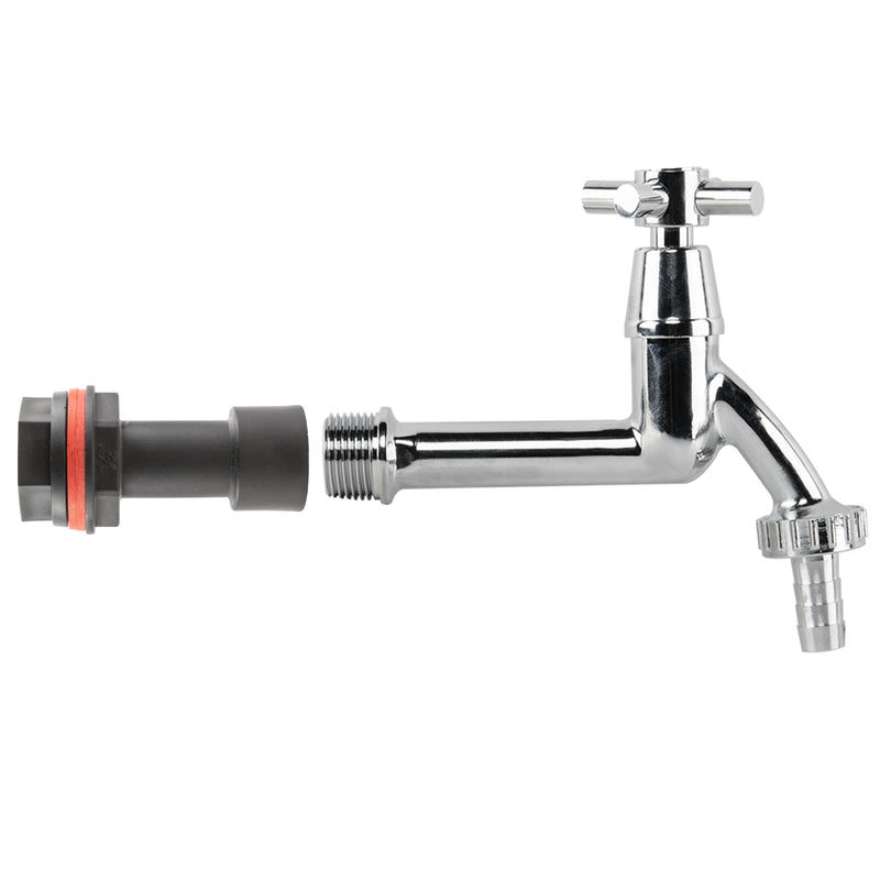Water Butt Extension Kit 1/2" with Extended Brass Chrome Tap 1/2" Barb - Garden watering