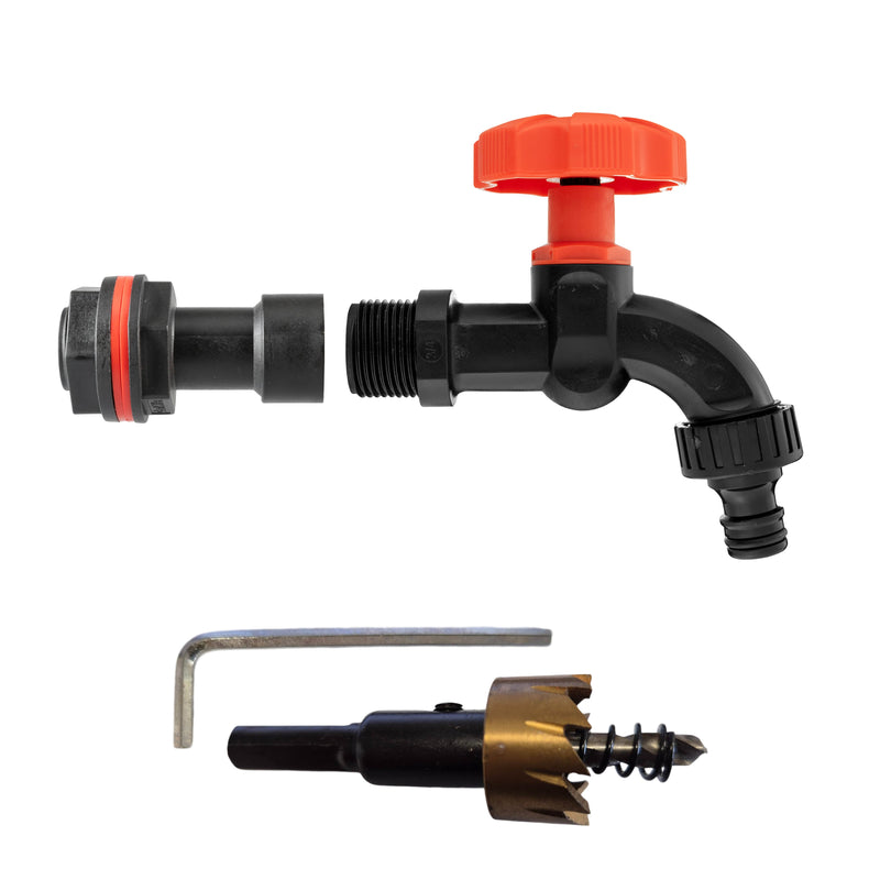 Water Butt Extension Kit 3/4" with Black Dial Tap and Drill Bit - Home & Garden > Lawn & Garden Tech Hose & Fittings