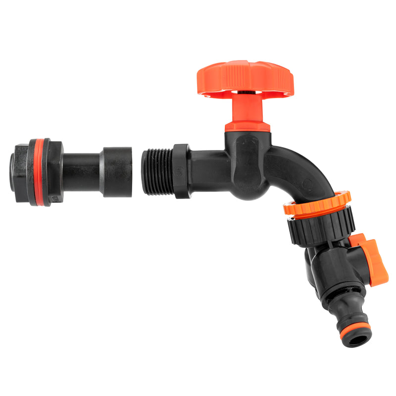 Water Butt Extension Kit 3/4" with Black Dial Tap + Two-Way Splitter - Home & Garden > Lawn & Garden > Watering & Irrigation Tech Hose & Fittings