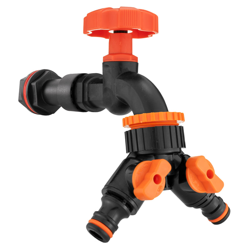 Water Butt Extension Kit 3/4" with Black Dial Tap + Two-Way Splitter and Drill Bit - Home & Garden > Lawn & Garden Tech Hose & Fittings