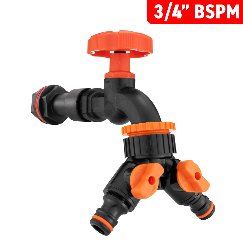 Water Butt Extension Kit 3/4" with Black Dial Tap + Two-Way Splitter - Home & Garden > Lawn & Garden > Watering & Irrigation Tech Hose & Fittings
