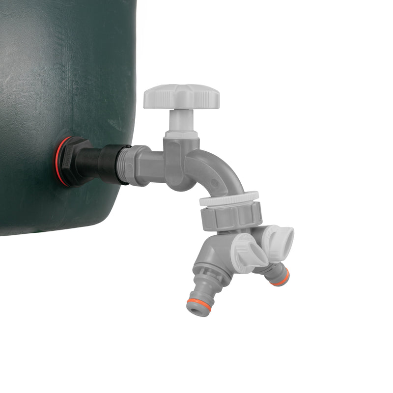 Water Butt Extension Kit 3/4" with Grey Dial Tap + Two-Way Splitter and Drill Bit - Home & Garden > Lawn & Garden Tech Hose & Fittings