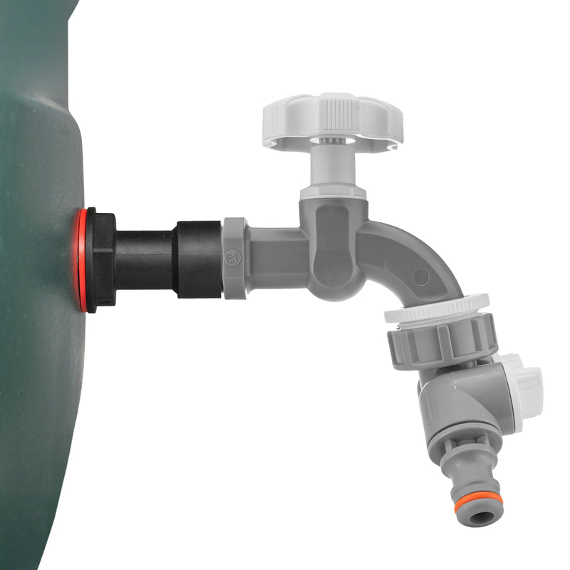 Water Butt Extension Kit 3/4" with Grey Dial Tap + Two-Way Splitter and Drill Bit - Home & Garden > Lawn & Garden Tech Hose & Fittings
