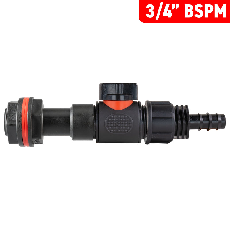Water Butt Extension Kit 3/4" with In-Line Valve + 16mm Barb - Home & Garden > Lawn & Garden > Watering & Irrigation Tech Hose & Fittings