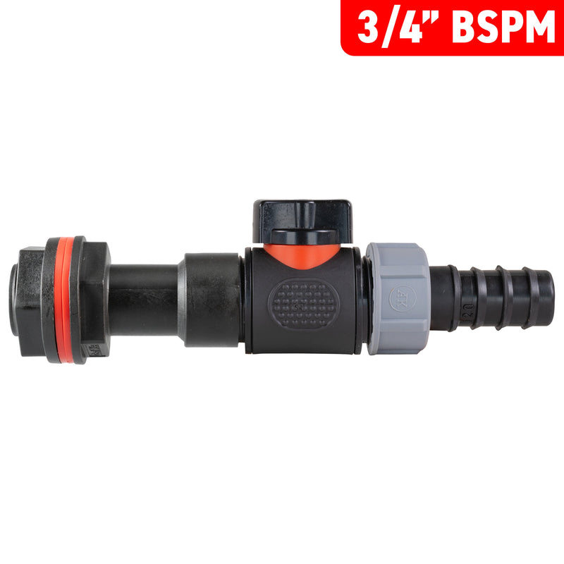 Water Butt Extension Kit 3/4" with In-Line Valve + 20mm Barb and Drill Bit - Home & Garden > Lawn & Garden Tech Hose & Fittings
