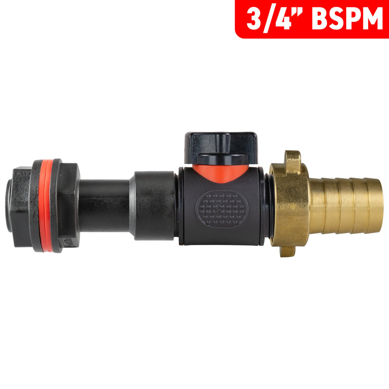 Water Butt Extension Kit 3/4" with In-Line Valve + Brass 3/4" Barb - Home & Garden > Lawn & Garden > Watering & Irrigation Tech Hose & Fittings