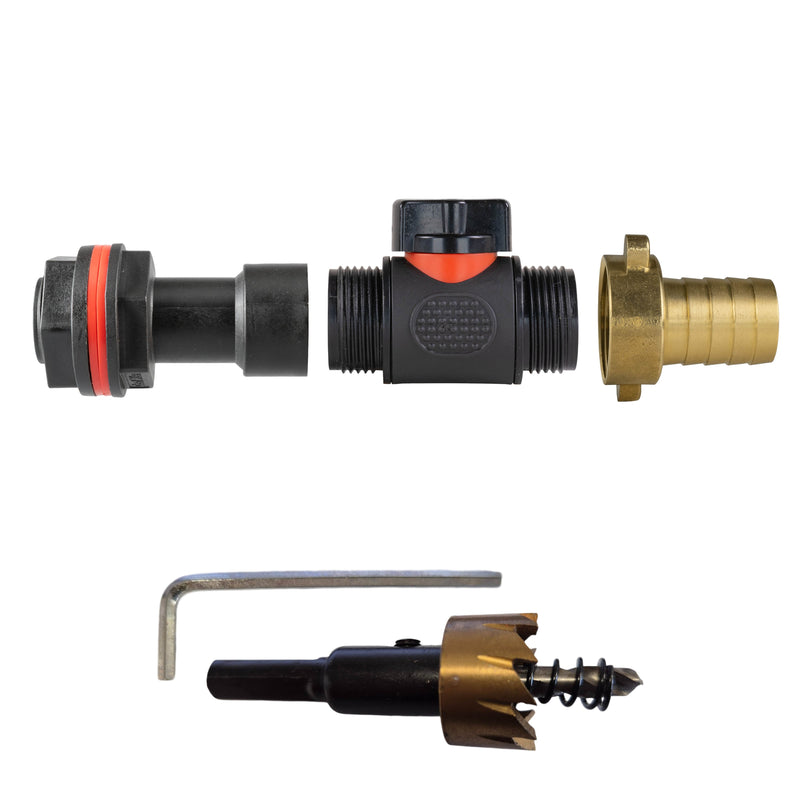 Water Butt Extension Kit 3/4" with In-Line Valve + Brass 3/4" Barb and Drill Bit - Home & Garden > Lawn & Garden Tech Hose & Fittings