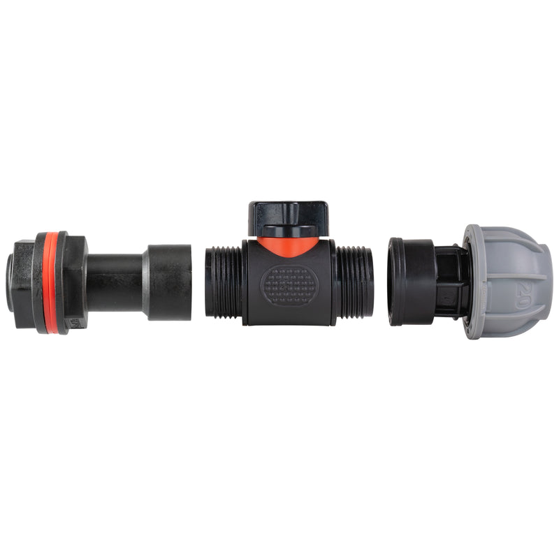 Water Butt Extension Kit 3/4" with In-Line Valve + 20mm MDPE and Drill Bit - Home & Garden > Lawn & Garden Tech Hose & Fittings