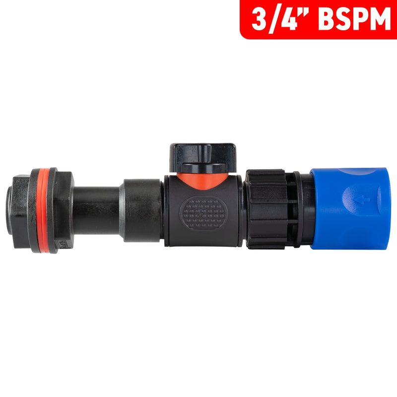 Water Butt Extension Kit 3/4" with In-Line Valve + Female Quick Connector Blue - Home & Garden > Lawn & Garden > Watering & Irrigation Tech Hose & Fittings