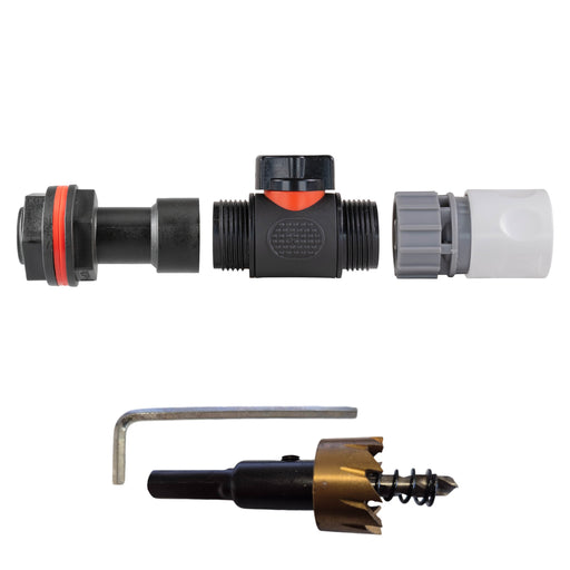 Water Butt Extension Kit 3/4" with In-Line Valve + Female Quick Connector WL and Drill Bit - Home & Garden > Lawn & Garden Tech Hose & Fittings