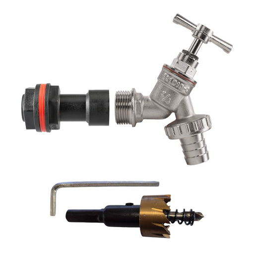 Water Butt Extension Kit 3/4" with Nickel Plated Barbed Tap and Drill Bit - Home & Garden > Lawn & Garden Tech Hose & Fittings