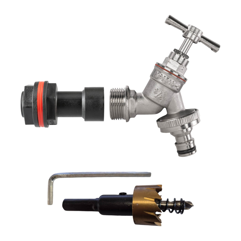Water Butt Extension Kit 3/4" with Nickel Plated Quick Connect Tap and Drill Bit - Home & Garden > Lawn & Garden Tech Hose & Fittings