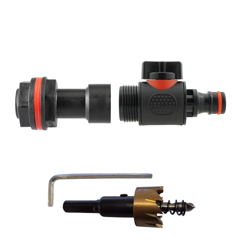 Water Butt Extension Kit 3/4" with Quick Connect Valve and Drill Bit - Home & Garden > Lawn & Garden Tech Hose & Fittings