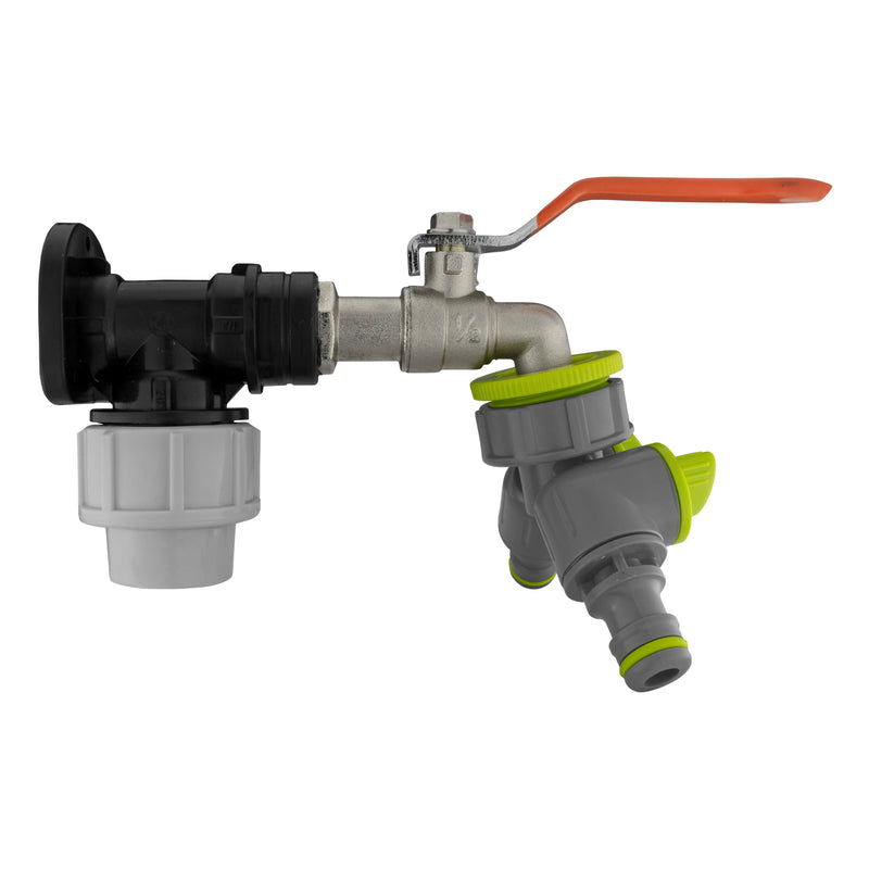 Wall Flange Kit 20mm MDPE - Lever Tap & Two Way Splitter - Home & Garden > Lawn & Garden Tech Hose & Fittings