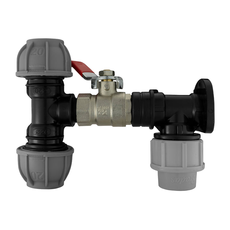 Wall Flange Kit 20mm MDPE - Lever Valve & 20mm MDPE Tee Outlet - Home & Garden > Lawn & Garden Tech Hose & Fittings