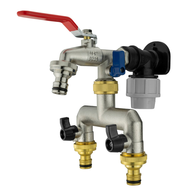 Wall Flange Kit 20mm MDPE - Double Tap with Triple Outlet - Home & Garden > Lawn & Garden Tech Hose & Fittings