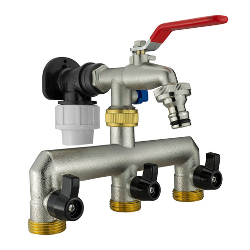 Wall Flange Kit 20mm MDPE + Triple Outlet Metal Splitter Tap - Home & Garden > Lawn & Garden Tech Hose & Fittings