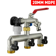 Wall Flange Kit 20mm MDPE + Triple Outlet Metal Splitter Tap - Home & Garden > Lawn & Garden Tech Hose & Fittings