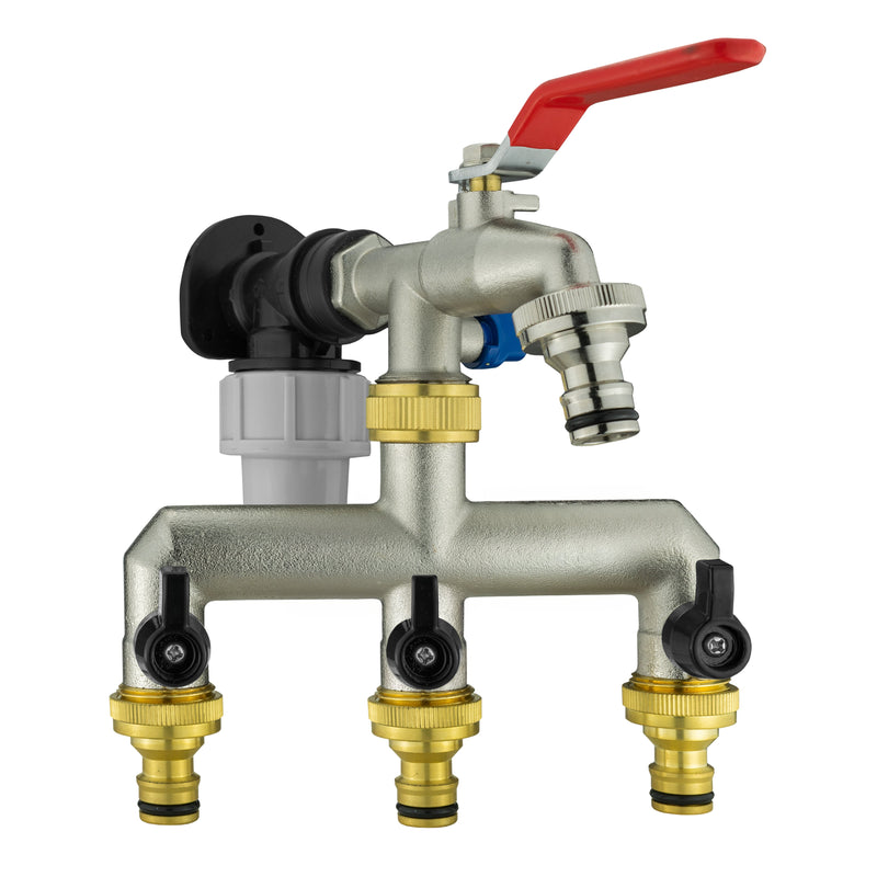 Wall Flange Kit 20mm MDPE + Quick Connect Triple Metal Splitter Tap - Home & Garden > Lawn & Garden Tech Hose & Fittings