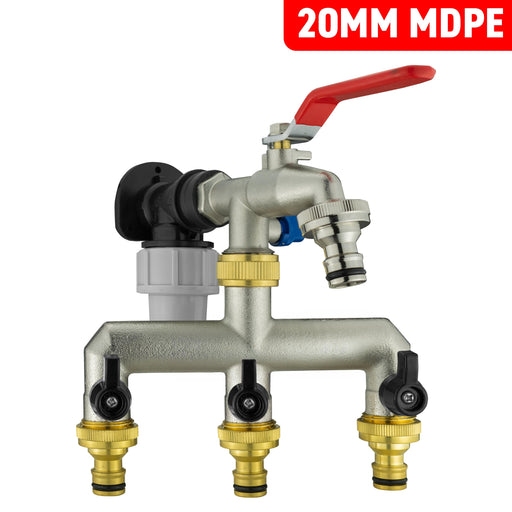 Wall Flange Kit 20mm MDPE + Quick Connect Triple Metal Splitter Tap - Home & Garden > Lawn & Garden Tech Hose & Fittings