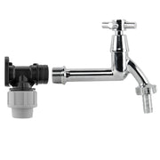 Wall Flange Kit 20mm MDPE - Extended Brass Chrome Tap 1/2" Barb - Garden watering