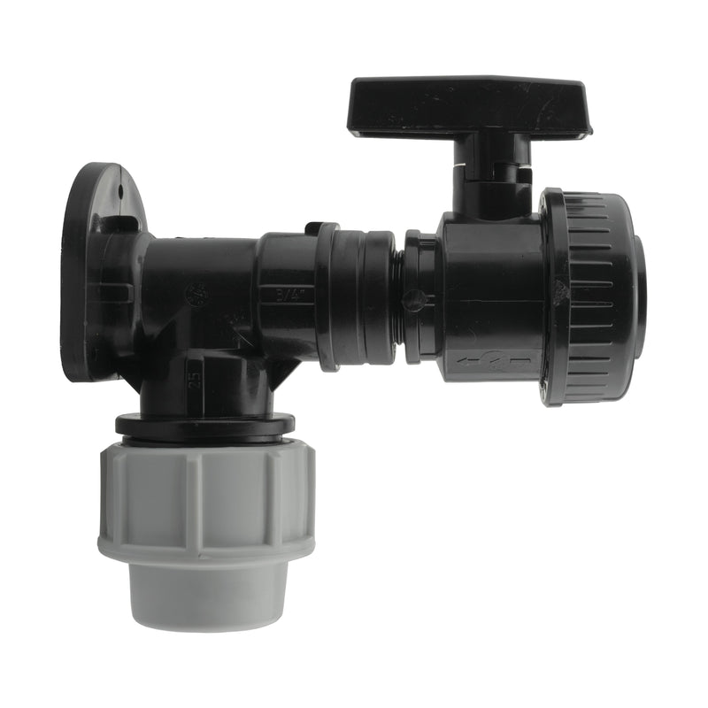 Wall Flange Kit 25mm MDPE + Large Plastic Valve 3/4" BSP - Home & Garden > Lawn & Garden Tech Hose & Fittings