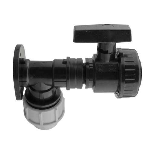 Wall Flange Kit 25mm MDPE + Large Plastic Valve 3/4" BSP - Home & Garden > Lawn & Garden Tech Hose & Fittings