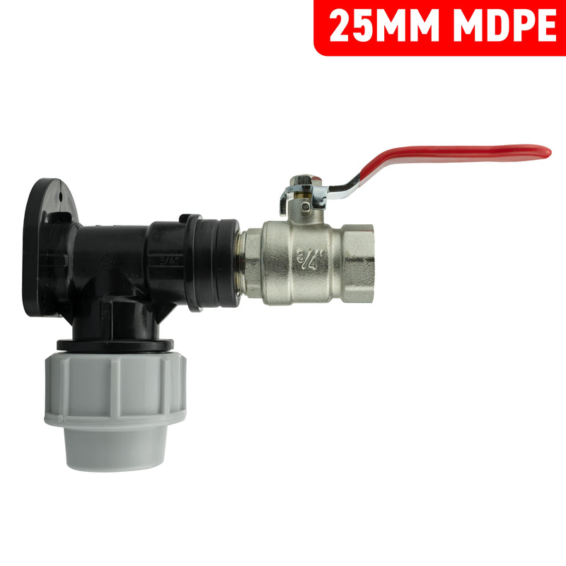 Wall Flange Kit 25mm MDPE + Lever Valve ¾” BSP - Home & Garden > Lawn & Garden Tech Hose & Fittings