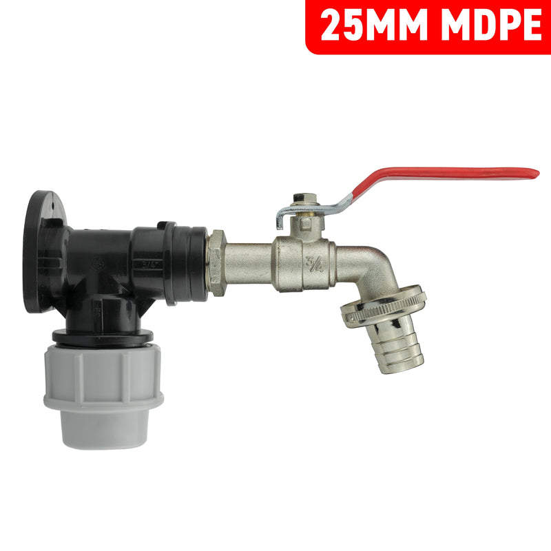 Wall Flange Kit 25mm MDPE + Lever Tap 3/4" Barb - Home & Garden > Lawn & Garden Tech Hose & Fittings