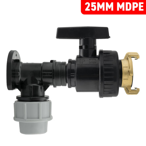 Wall Flange Kit 25mm MDPE + Large Plastic Valve + Geka - Home & Garden > Lawn & Garden Tech Hose & Fittings