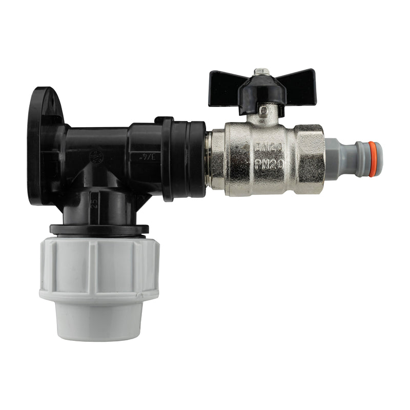 Wall Flange Kit 25mm MDPE + Bib Valve + Click Lock Male WL - Home & Garden > Lawn & Garden Tech Hose & Fittings