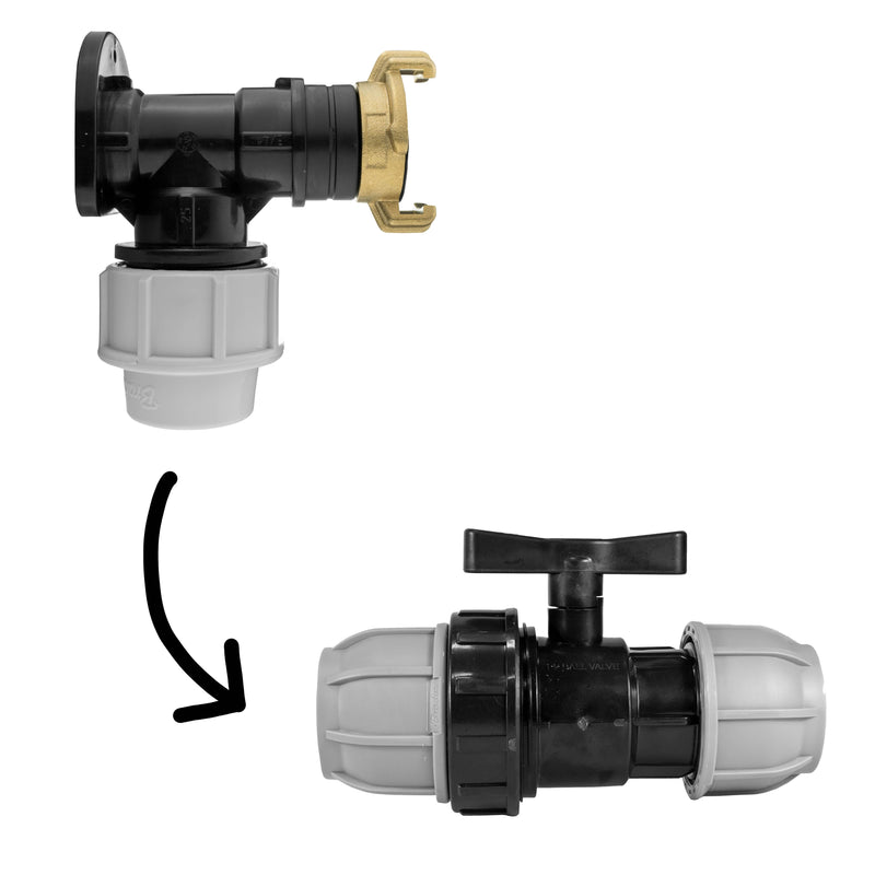 Wall Flange Kit 25mm MDPE + 25mm MDPE Valve + ¾” BSP Geka - Home & Garden > Lawn & Garden Tech Hose & Fittings