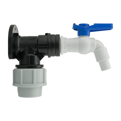 Wall Flange Kit 25mm MDPE + White PVC Tap - Home & Garden > Lawn & Garden Tech Hose & Fittings
