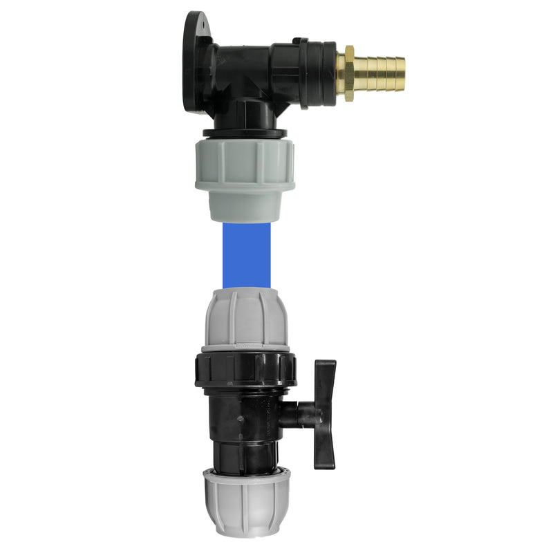Wall Flange Kit 25mm MDPE + 25mm MDPE Valve + 19mm Brass Barb - Home & Garden > Lawn & Garden Tech Hose & Fittings