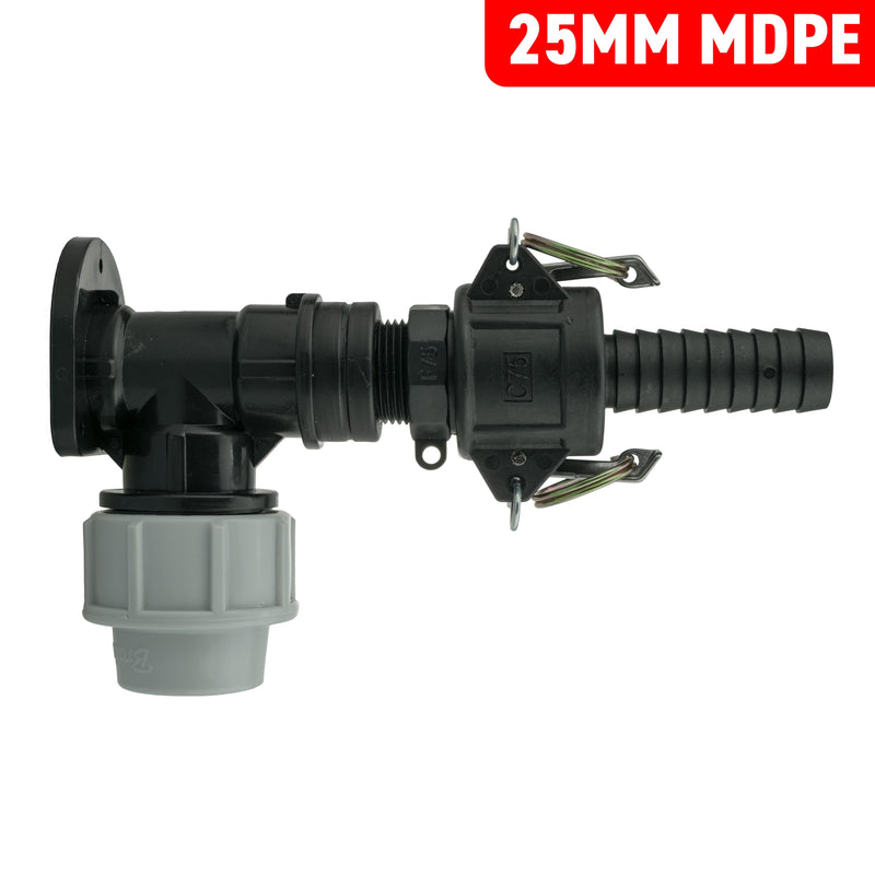 Wall Flange Kit 25mm MDPE + 3/4" Camlock Type F+C - Home & Garden > Lawn & Garden Tech Hose & Fittings