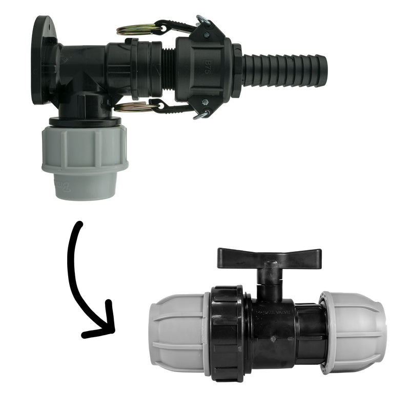 Wall Flange Kit 25mm MDPE + 25mm MDPE Valve + 3/4" Camlock Type B+E - Home & Garden > Lawn & Garden Tech Hose & Fittings