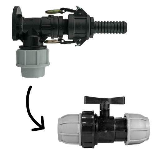 Wall Flange Kit 25mm MDPE + 25mm MDPE Valve + 3/4" Camlock Type B+E - Home & Garden > Lawn & Garden Tech Hose & Fittings