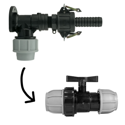 Wall Flange Kit 25mm MDPE + 25mm MDPE Valve + 3/4" Camlock Type F+C - Home & Garden > Lawn & Garden Tech Hose & Fittings