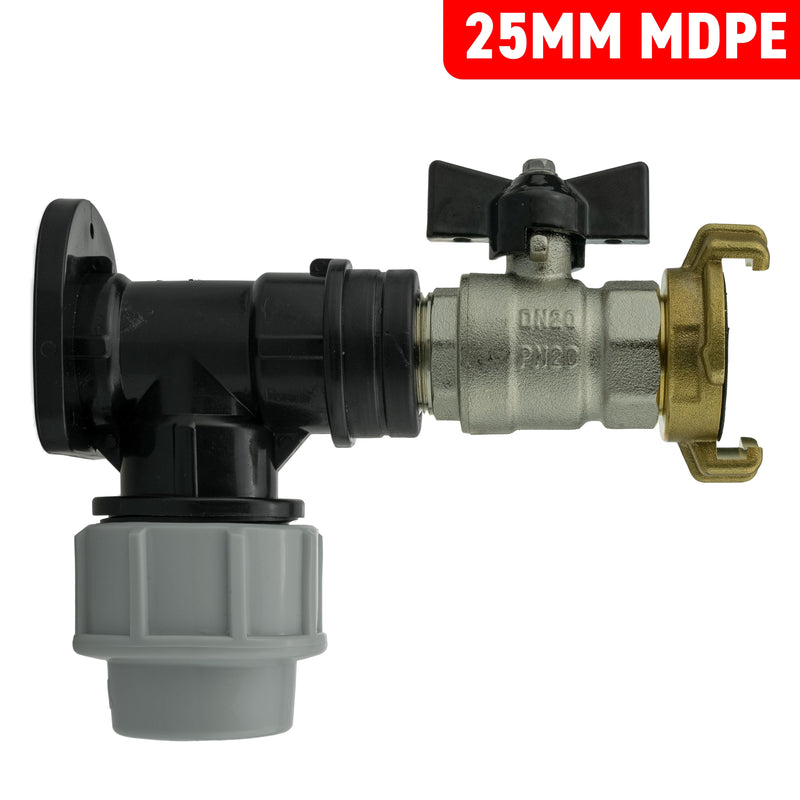 Wall Flange Kit 25mm MDPE + Bib Valve + Geka - Home & Garden > Lawn & Garden Tech Hose & Fittings