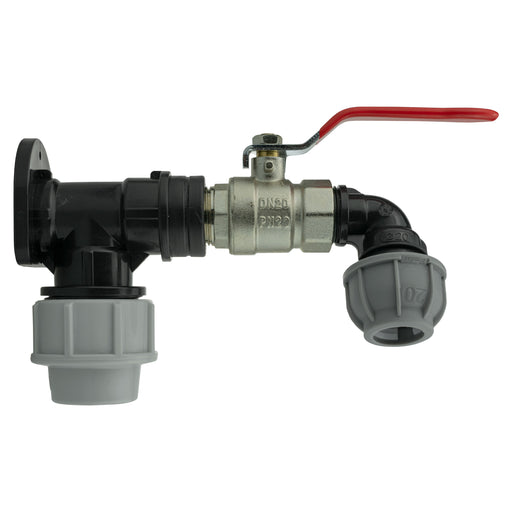 Wall Flange Kit 25mm MDPE + Lever Valve + 20mm MDPE Elbow - Home & Garden > Lawn & Garden Tech Hose & Fittings